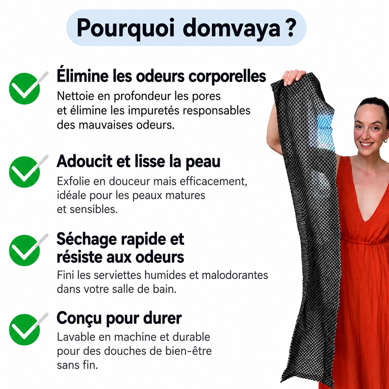 Serviette de douche exfoliante antibactérienne